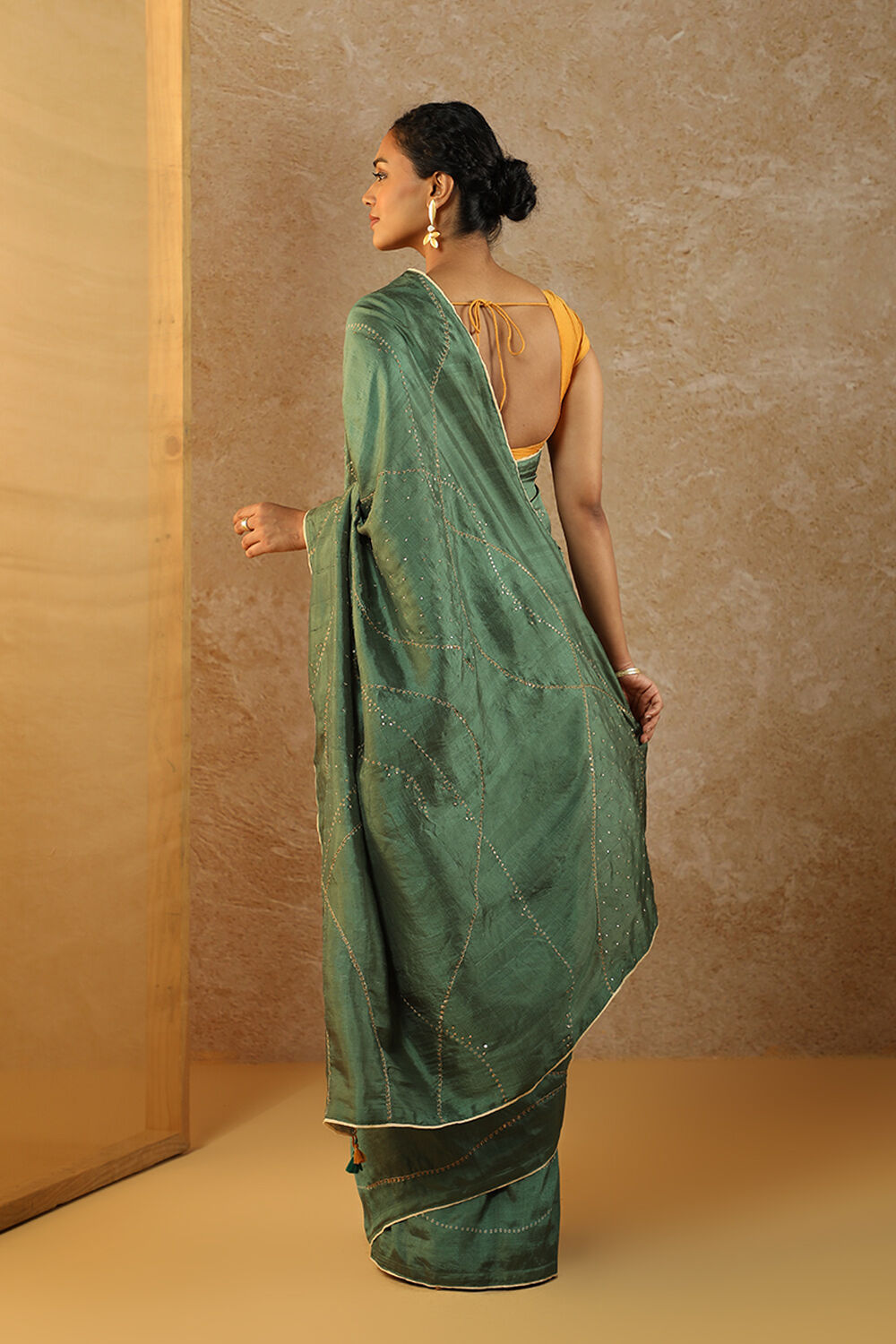 Green Pure Silk Hand Painted Saree image number null