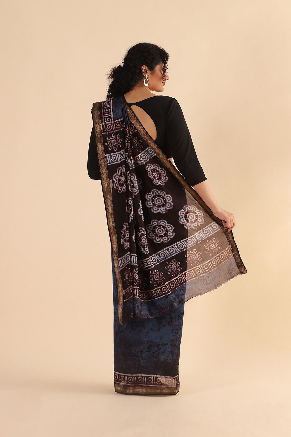 Blue Pure Silk Cotton Batik Saree image number null