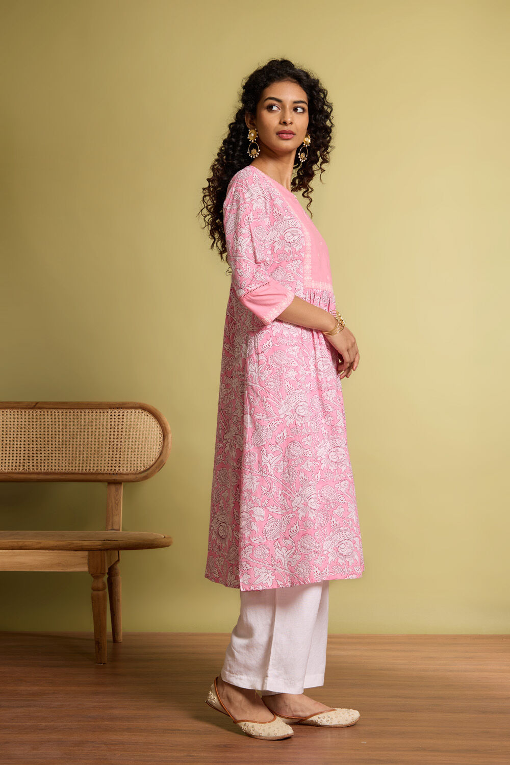 Light Pink Pure Cotton Printed Embroidery Kurta image number null