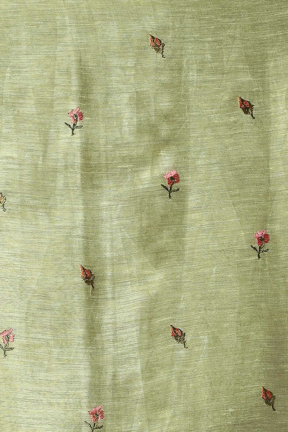 Light Green Silk Linen Embroidered Unstitched Suit Set image number null
