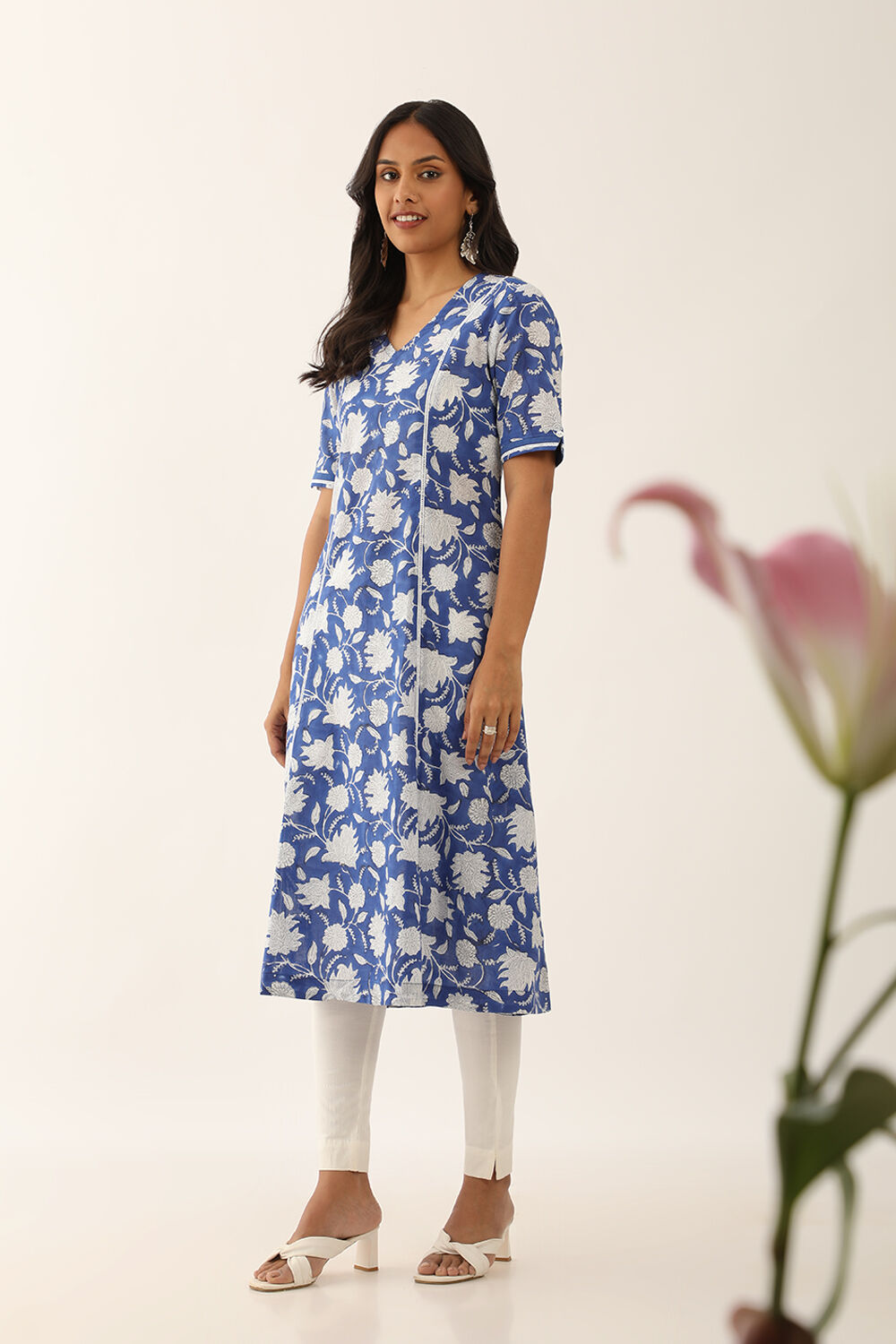 Blue Pure Cotton Sanganeri Block Printed Kurta image number null