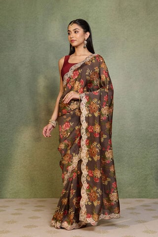 Brown Embroidered Pure Viscose Saree thumbnail image number null