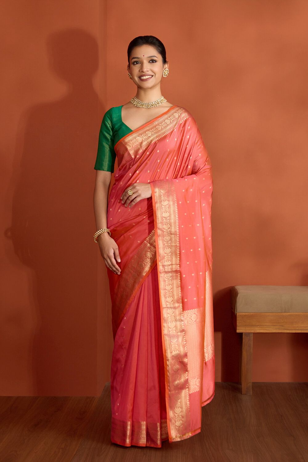 Pink Silk Viscose Cutwork Banarasi Saree image number null