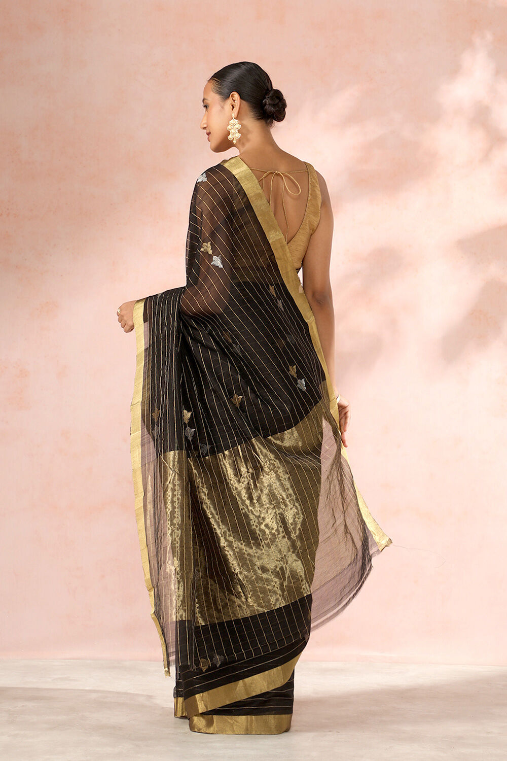 Black Chanderi Pure Silk Cotton Woven Saree image number null