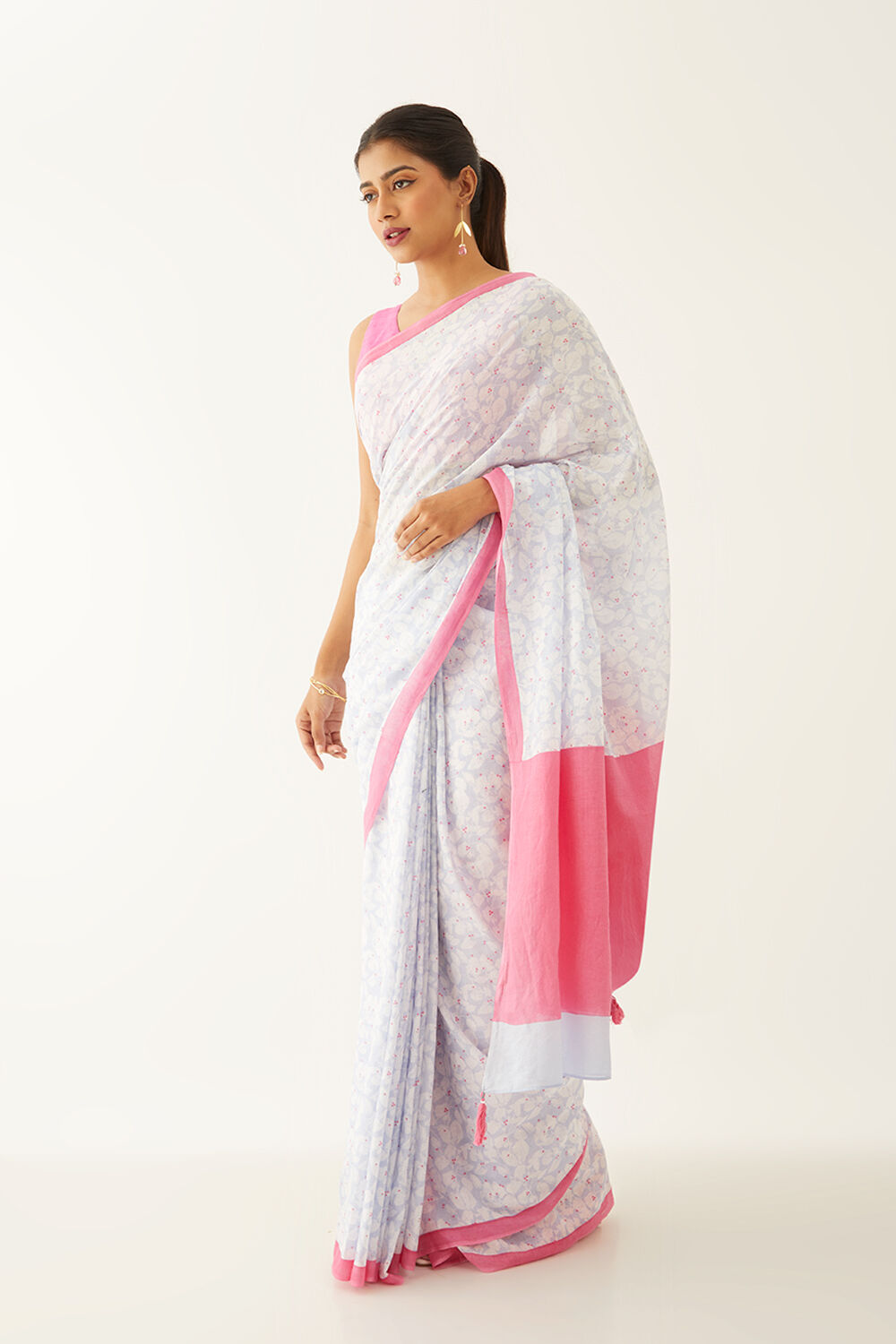 Blue Pure Cotton Mulmul Printed Saree image number null