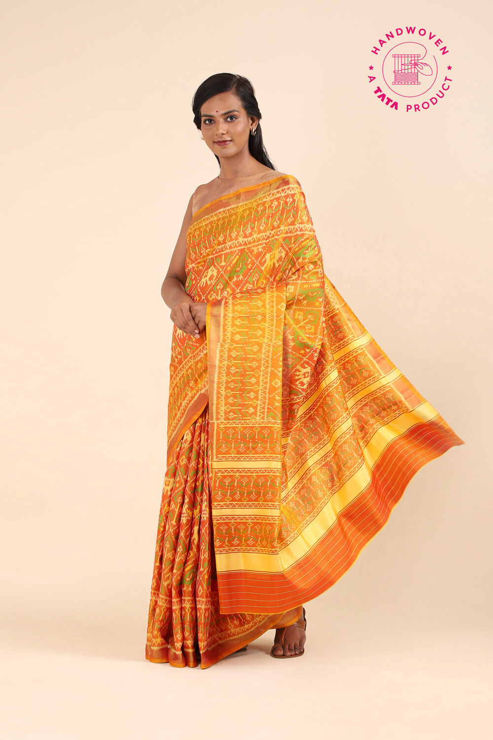 Yellow Pure Silk Rajkot Patola Ikat Saree image number null