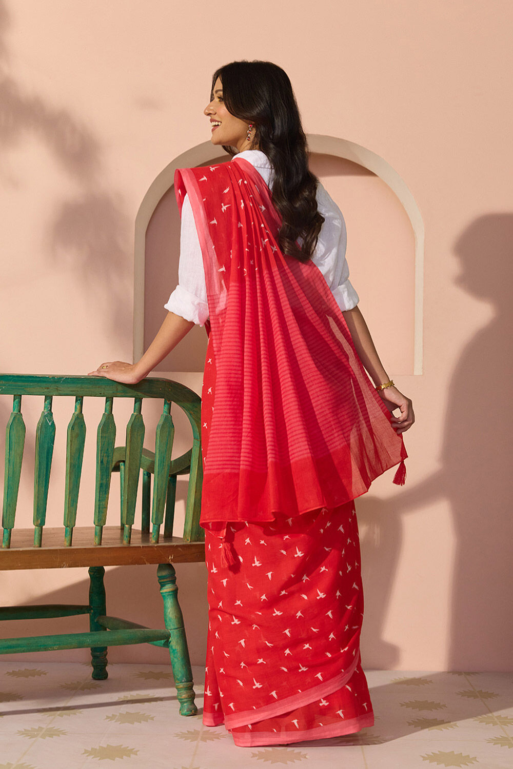 Red Bengal Screen Printed Pure Cotton Mulmul Saree image number null