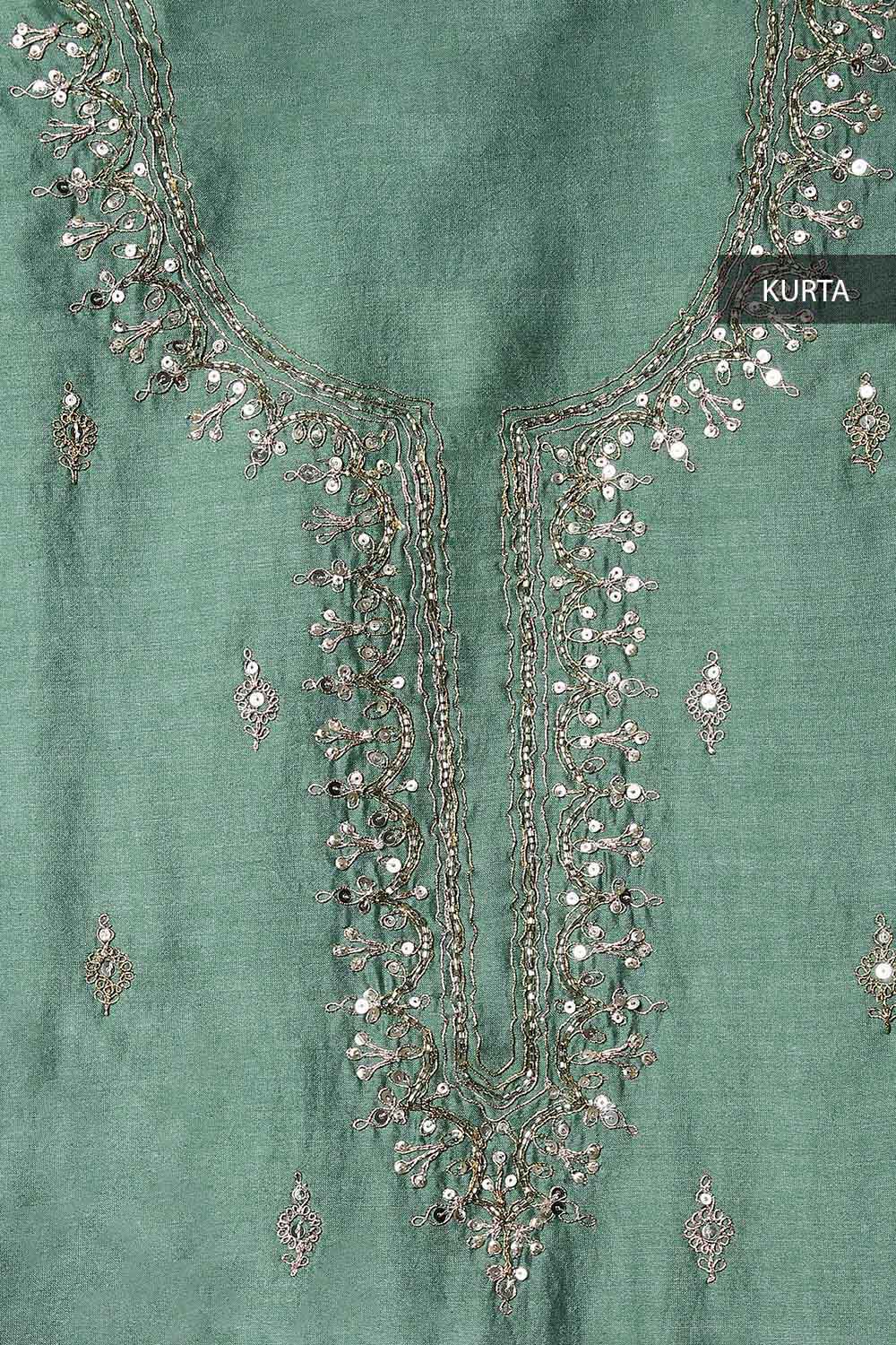 Green Embroidered Silk Cotton Suit image number null