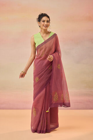 Light Red Bengal Pure Kota Hand Painted Saree image number