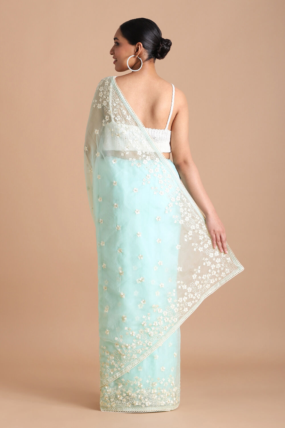 Light Pure Blue Embroidered Saree image number null