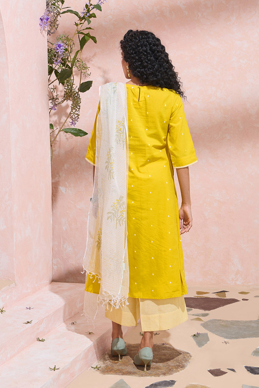 Yellow Pure Cotton Printed Embroidery Kurta Set image number null