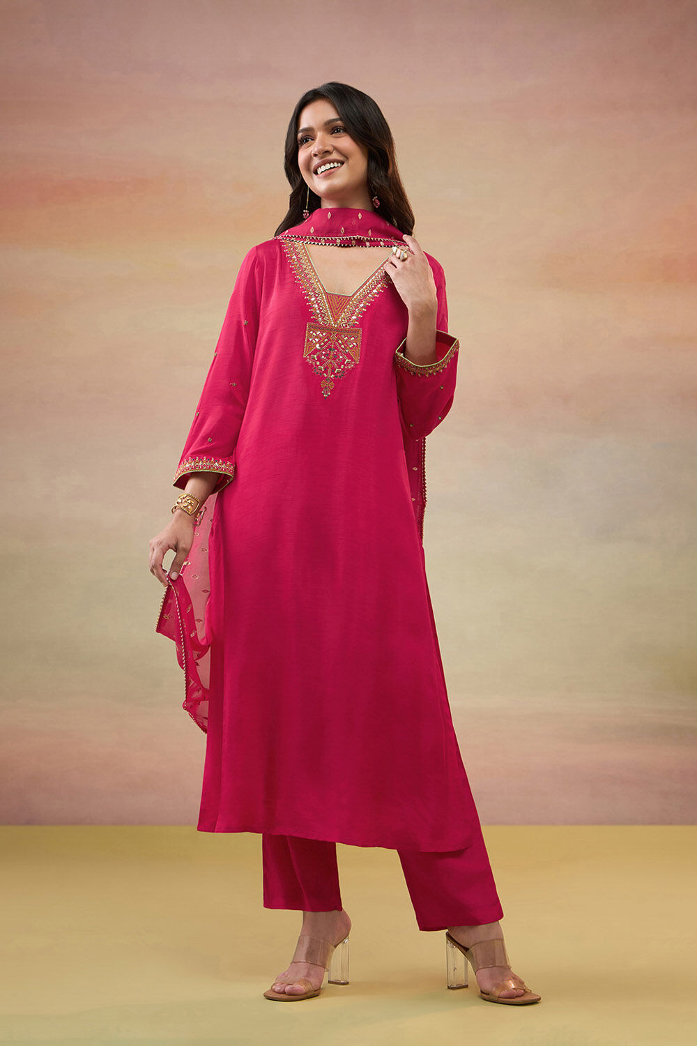 Pink Pure Viscose Embroidered Kurta Set image number null