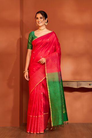 Red Woven Pure Silk Tussar Saree thumbnail image number null