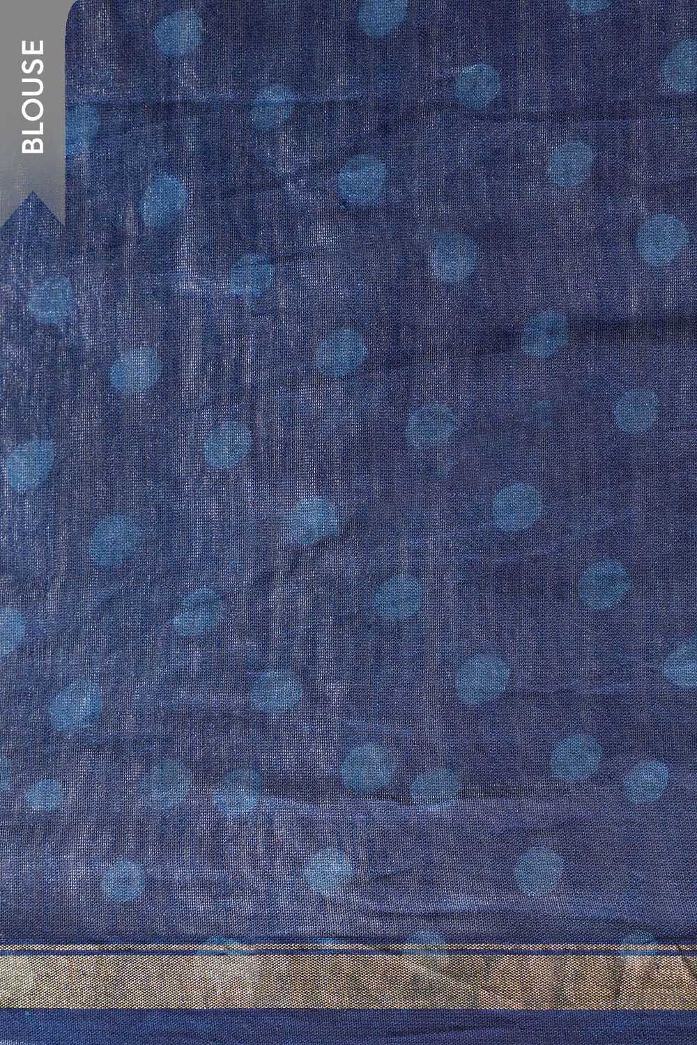 Blue Printed Mukaish Pure Silk Cotton Bagru Saree image number null