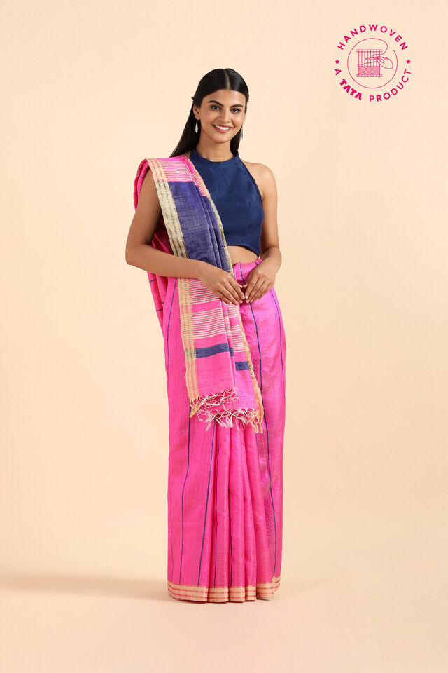 Pink Pure Tussar Silk Bhagalpuri Saree