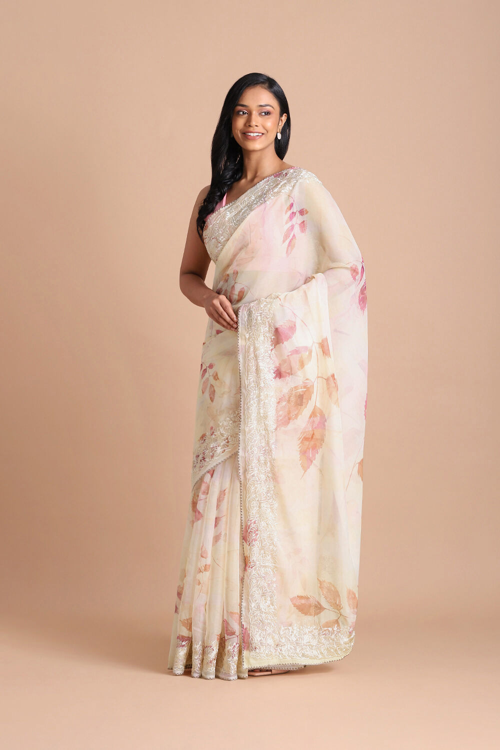 Light Pure Pink Embroidered Saree image number null
