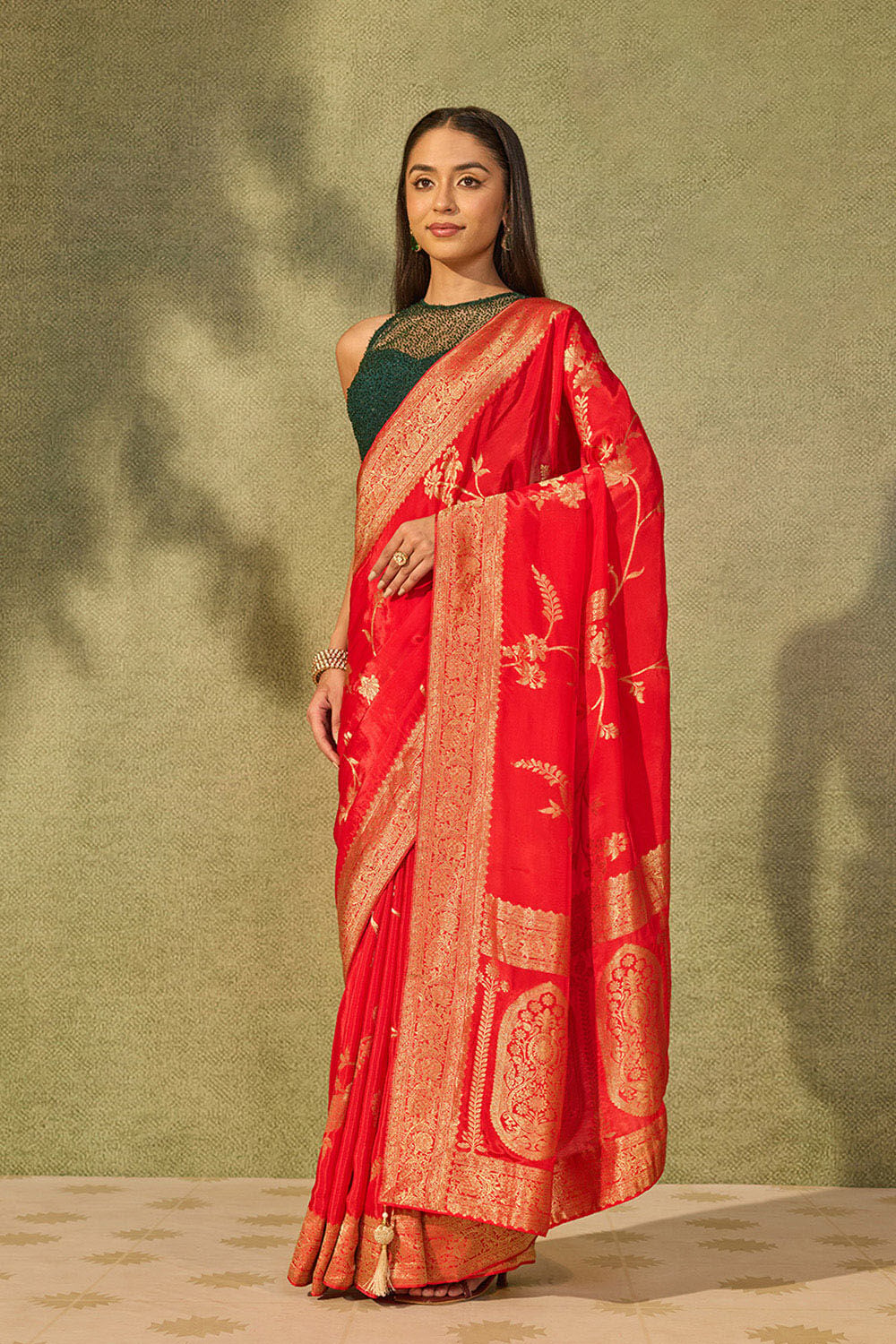 Red Woven Pure Viscose Saree image number null