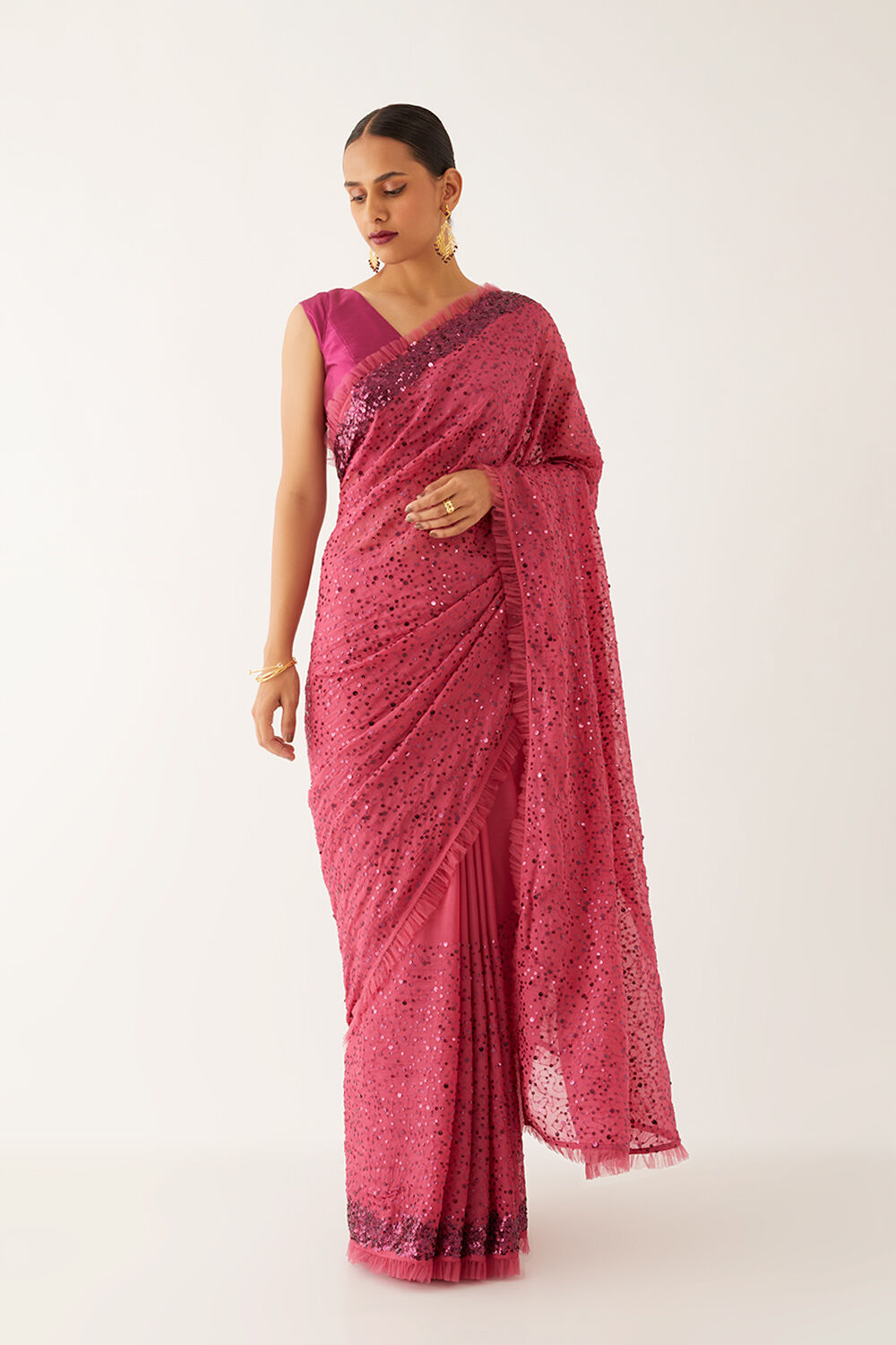 Pink  Organza Viscose Embroidered Saree image number null