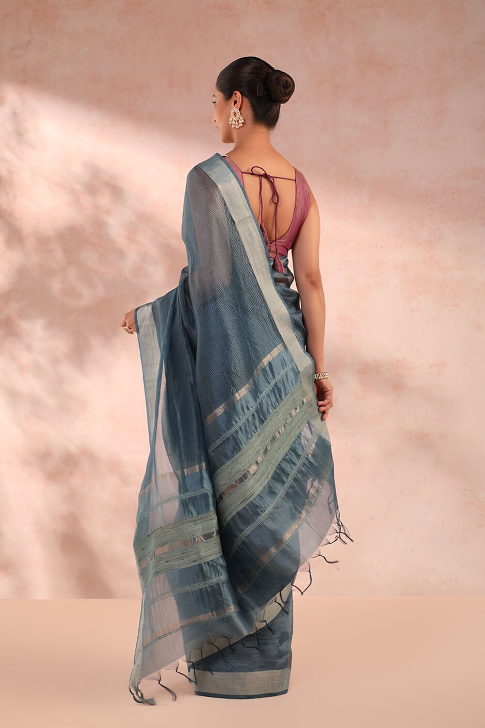 Blue Bhagalpur Woven Silk Tencel Saree image number null