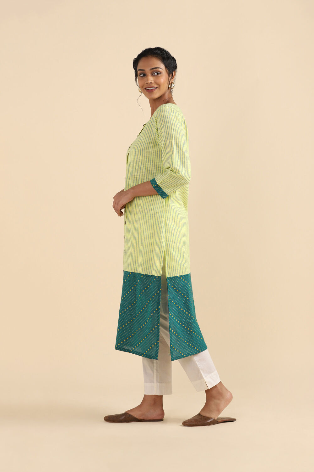 Light Yellow Cotton Woven Kurta image number null