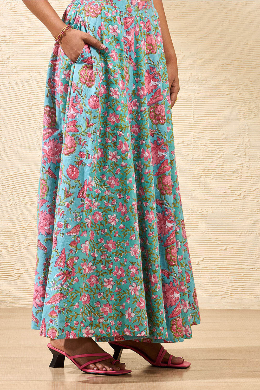 Blue Rajasthan Block Printed Pure Cotton Ethnic Skirt image number null