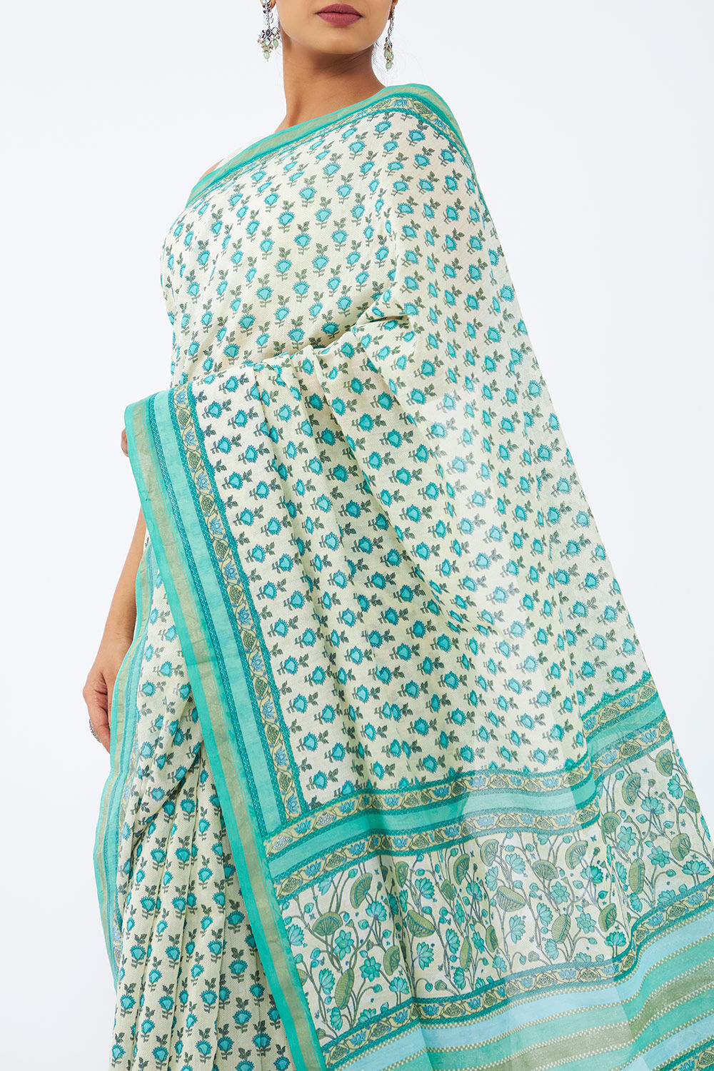 Blue Pure Silk Cotton Printed Saree image number null
