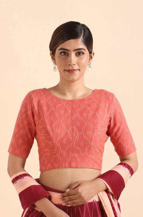 Light Orange Ikat Woven Poly Cotton Blouse