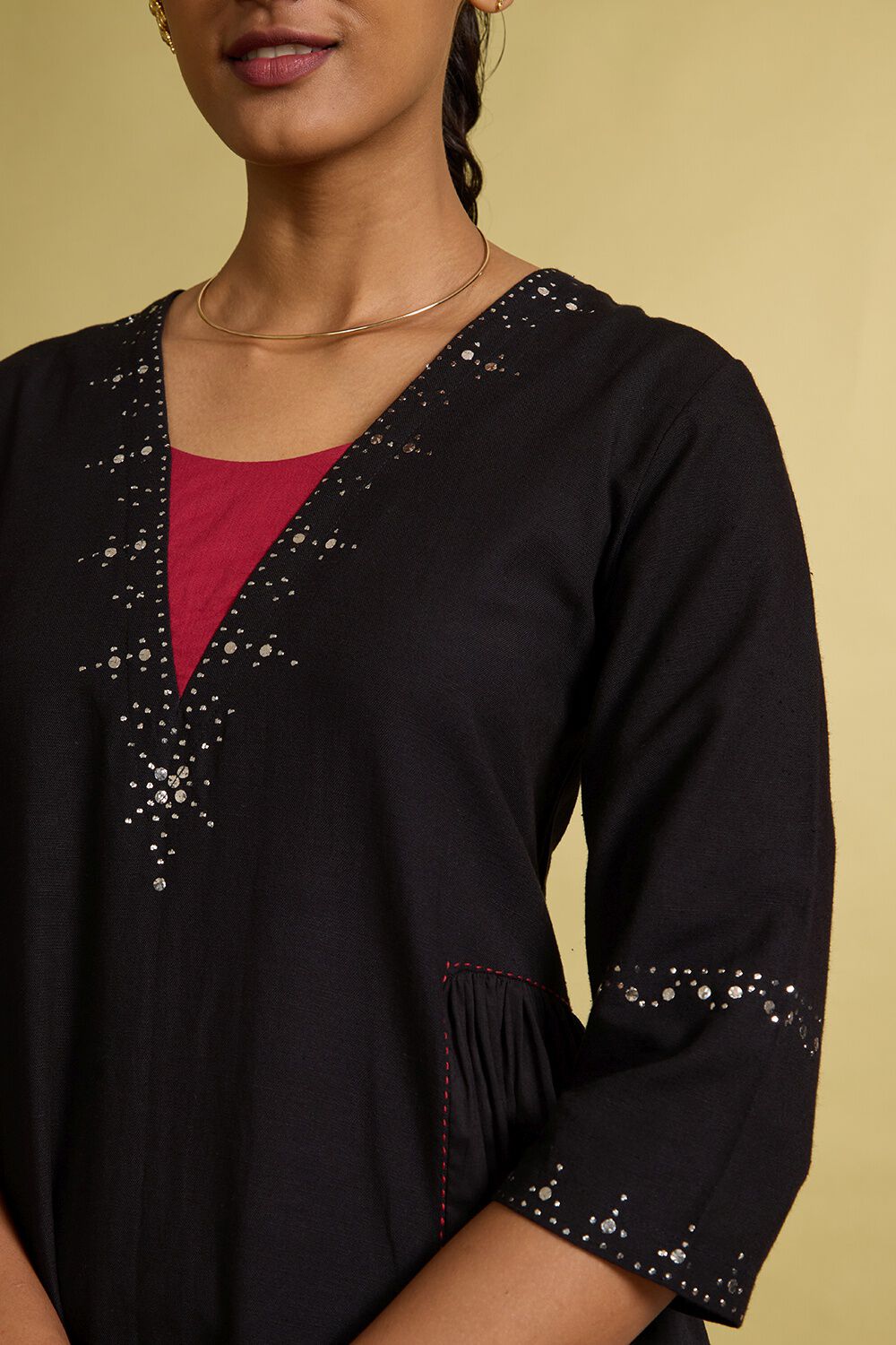 Black Viscose Cotton Mukaish Kurta Set image number null