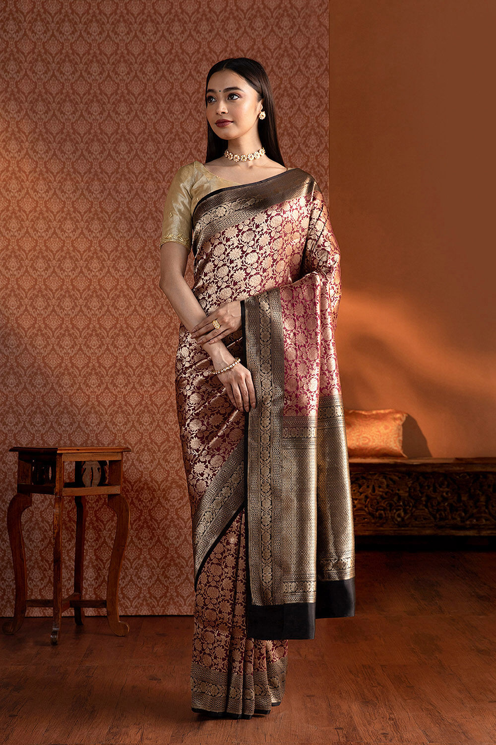 Red Silk Brocade Banarasi Saree image number null