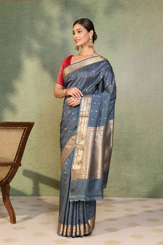Grey Silk Viscose Cutwork Banaras  Saree thumbnail image number null