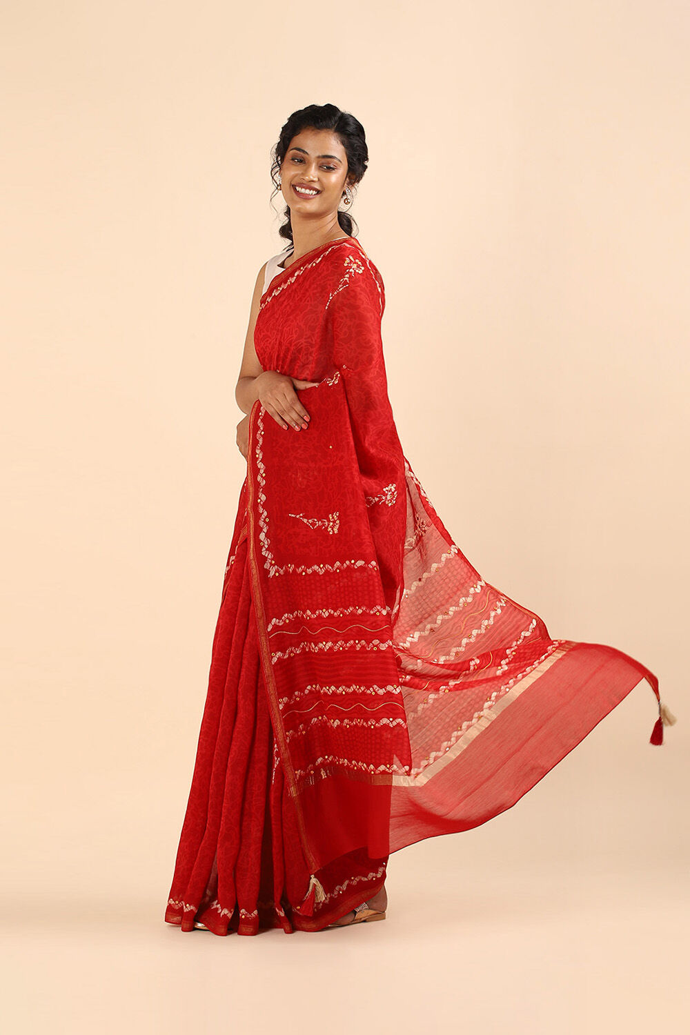Red Pure Silk Cotton Chanderi Saree image number null