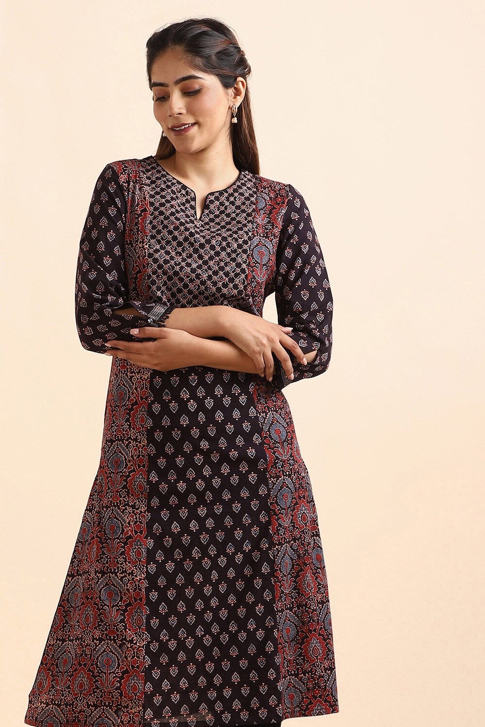 Black Ajrakh Block Printed Cotton Kurta image number null