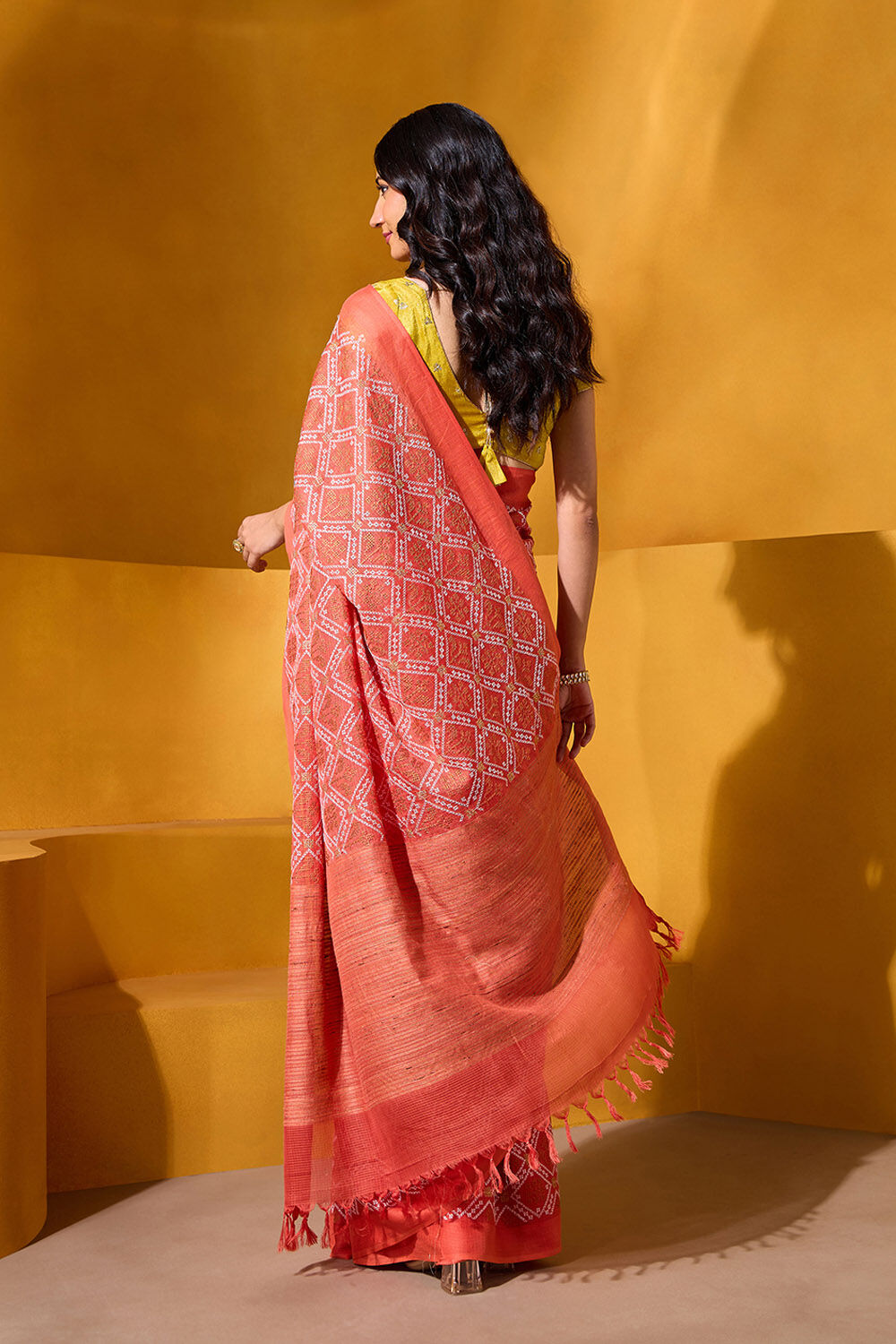 Orange Silk Modal Embroidered Saree image number null