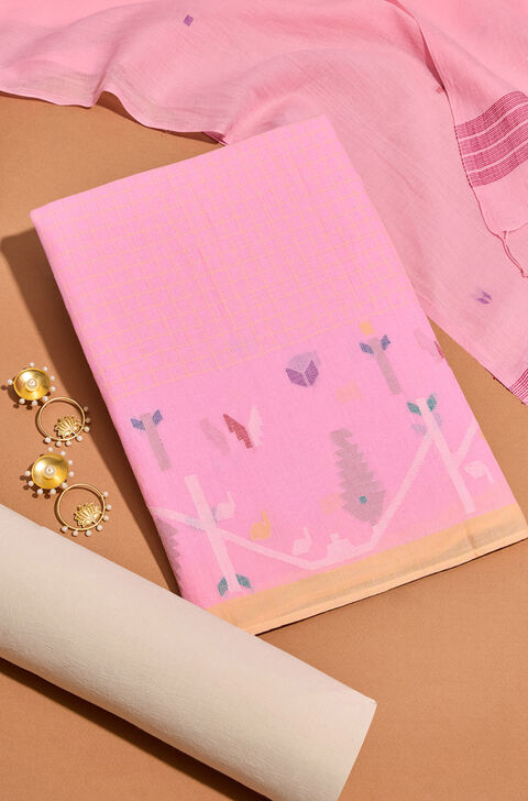 Light Pink Pure Cotton Jamdani Unstitched Suit Set
