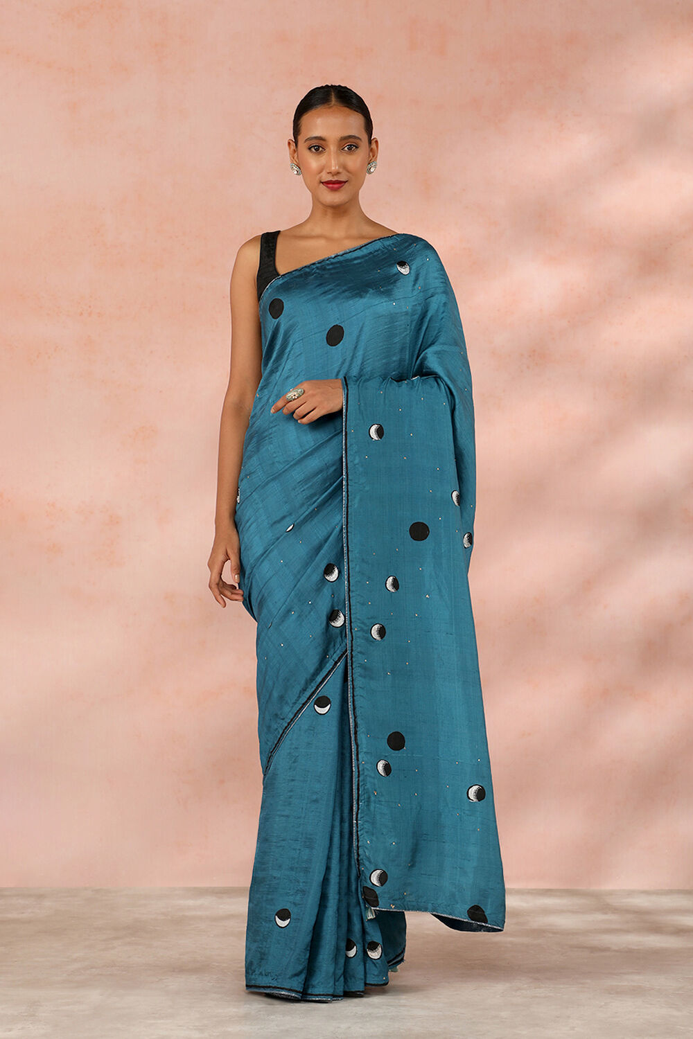 Blue Contemporary Pure Silk Block Print Saree image number null