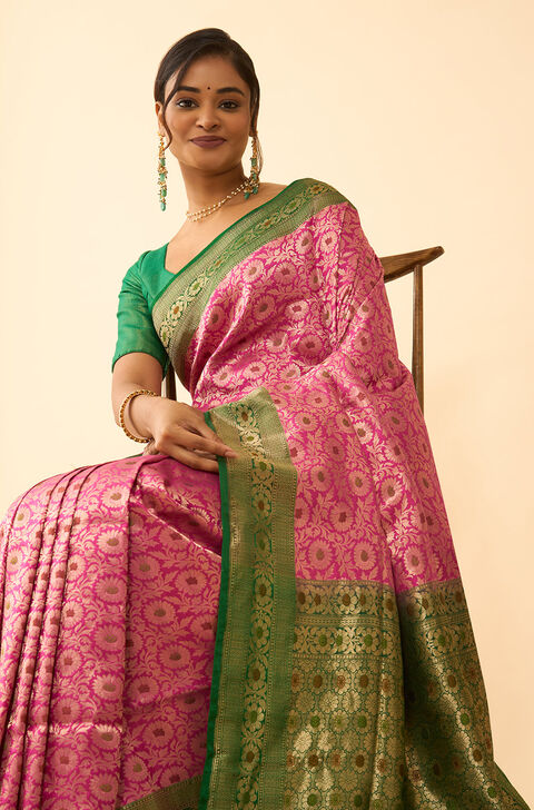 Pink Pure Silk Brocade Banarasi Saree