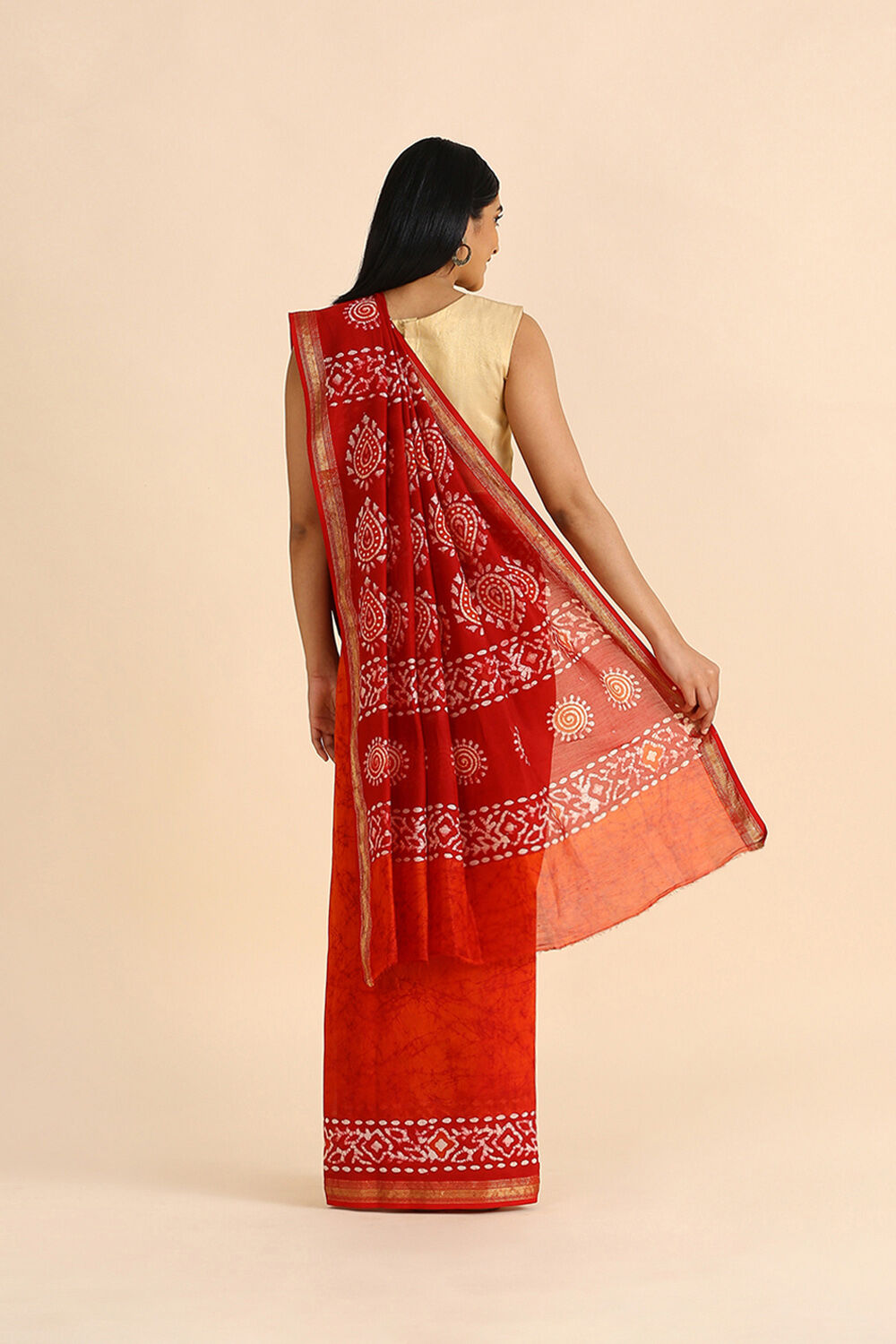 Orange Batik Pure Silk Cotton Saree image number null