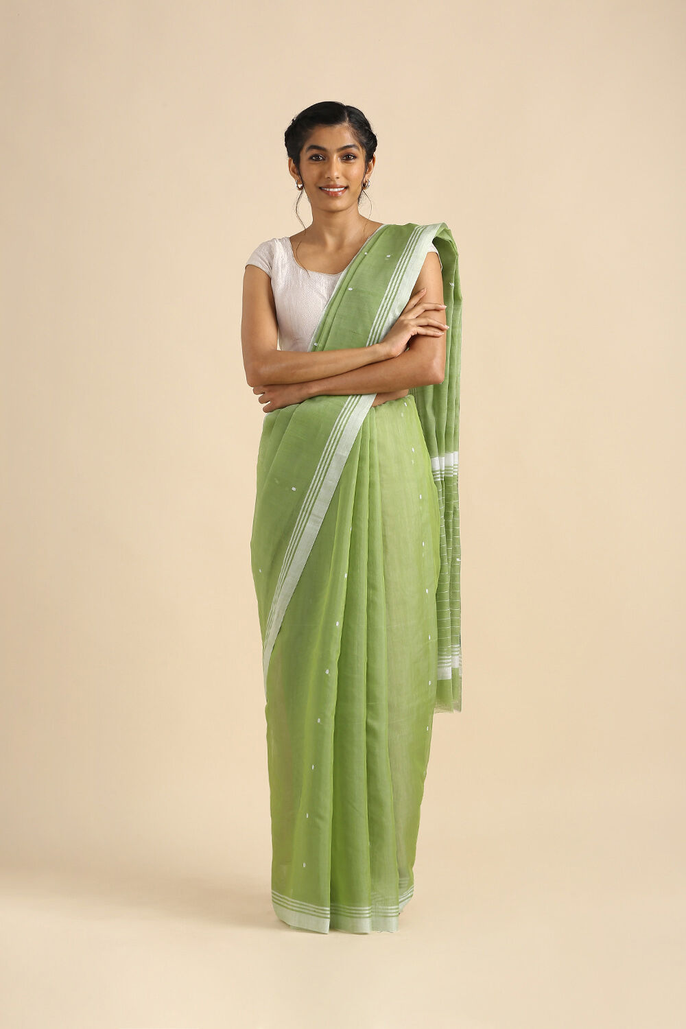 Green Pure Silk Cotton Chanderi Saree image number null
