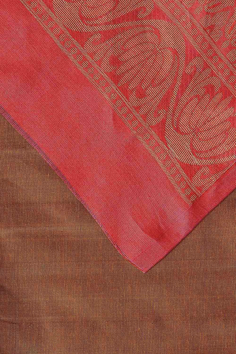 Brown Pure Silk Tencel South Saree image number null