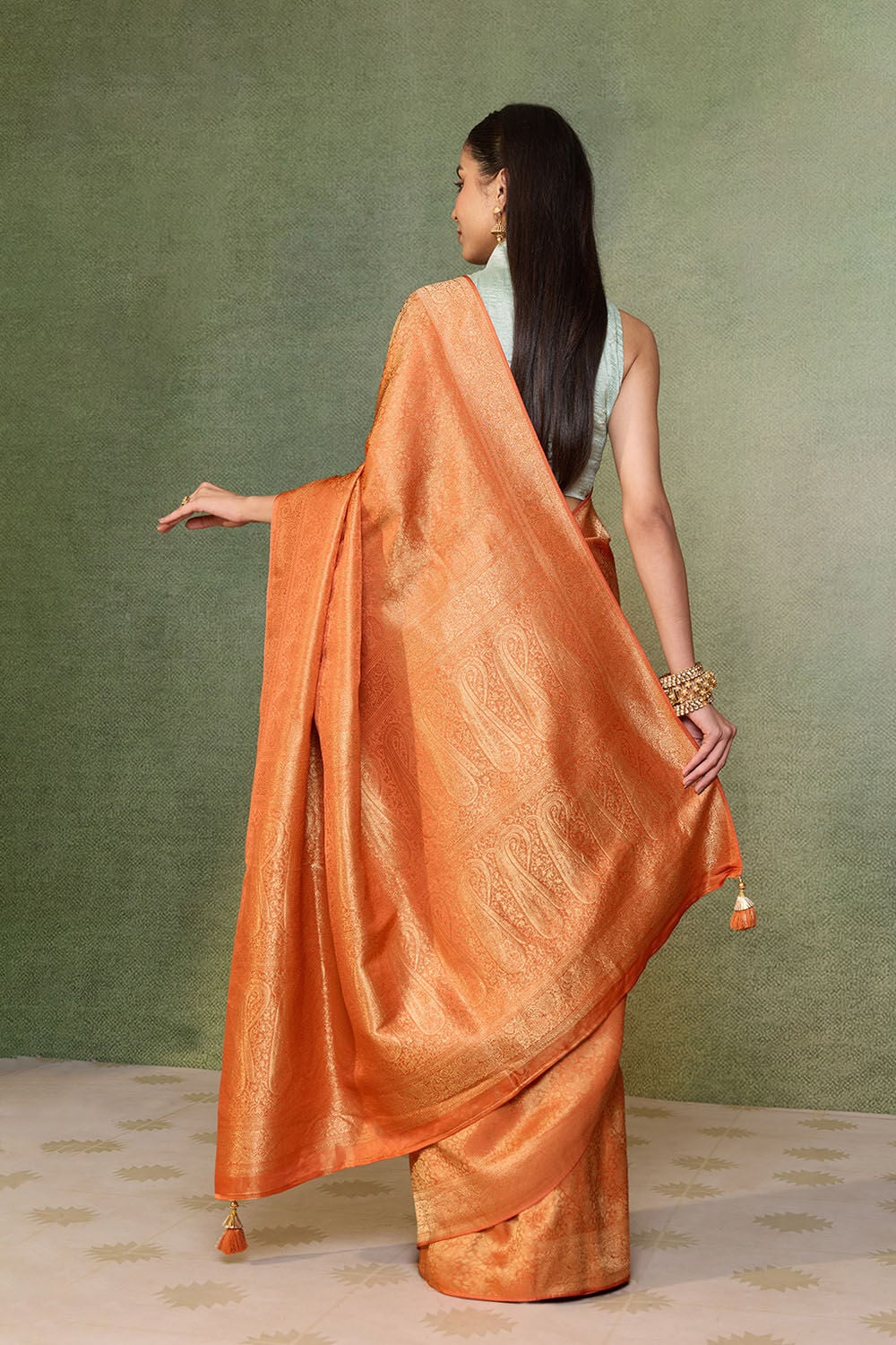 Orange   Woven Viscose Tissue Saree image number null