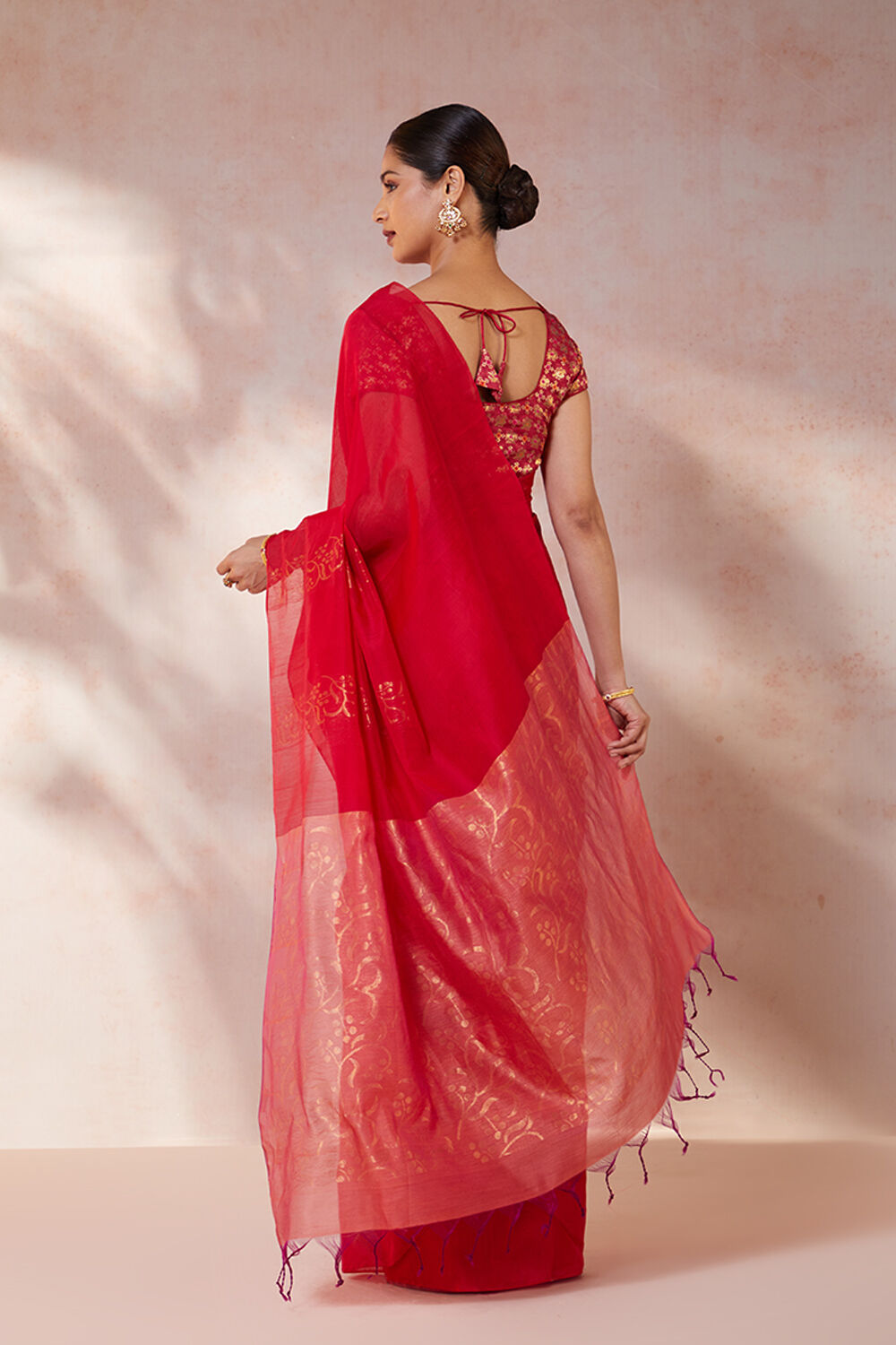 Red Woven Pure Silk Cotton South Saree image number null