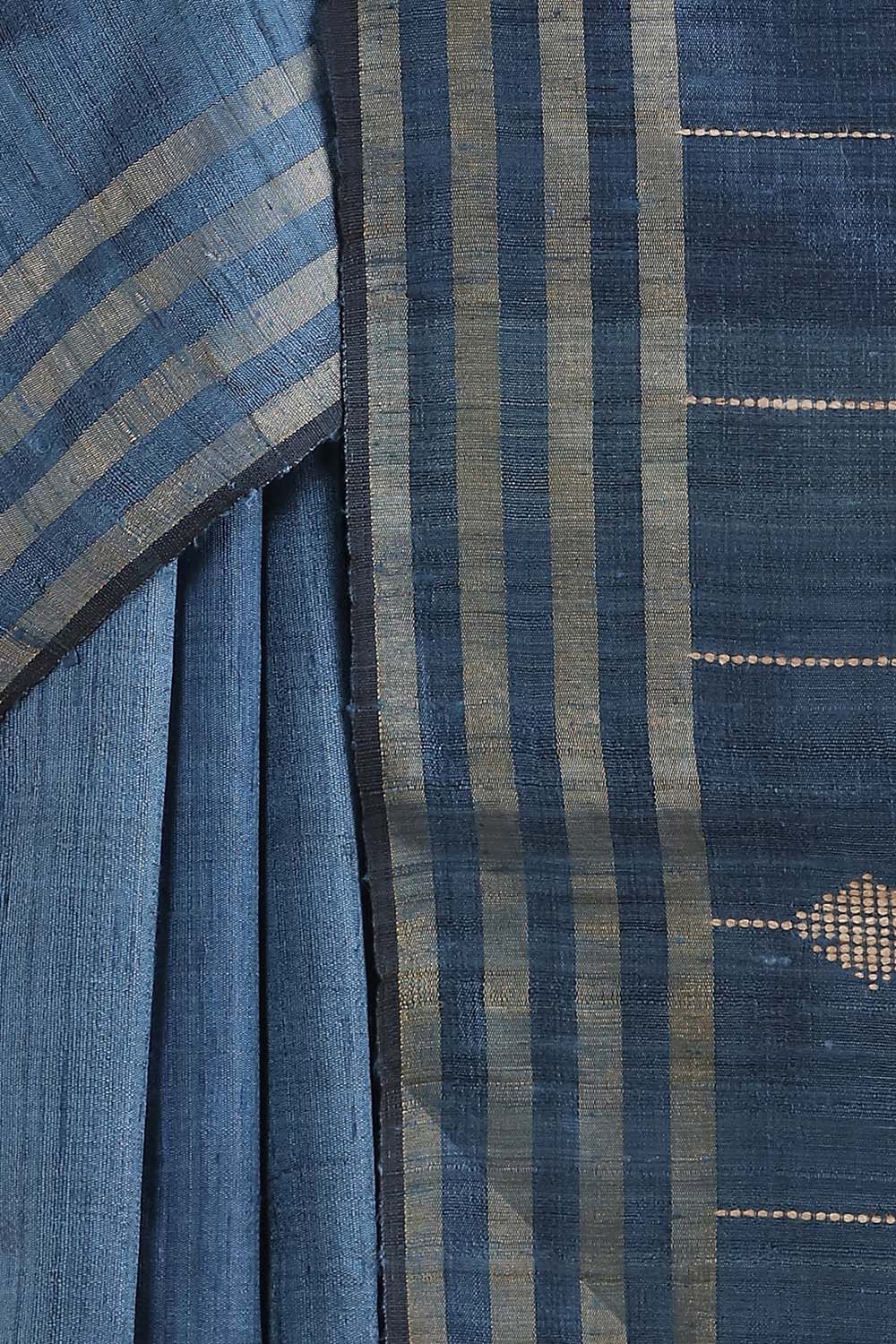 Dark Blue Pure Tussar Silk Bhagalpuri Saree image number null
