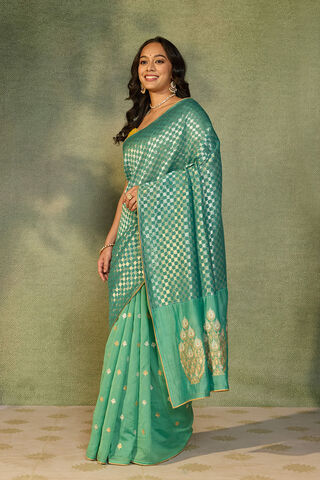 Blue Woven Pure Silk Cotton Saree thumbnail image number null