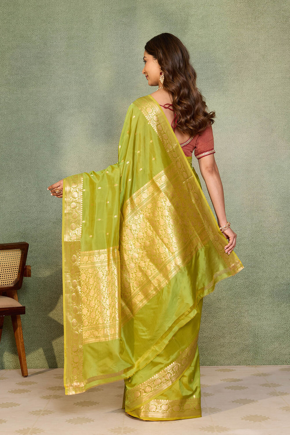 Green Silk Viscose Cutwork Banarasi Saree image number null