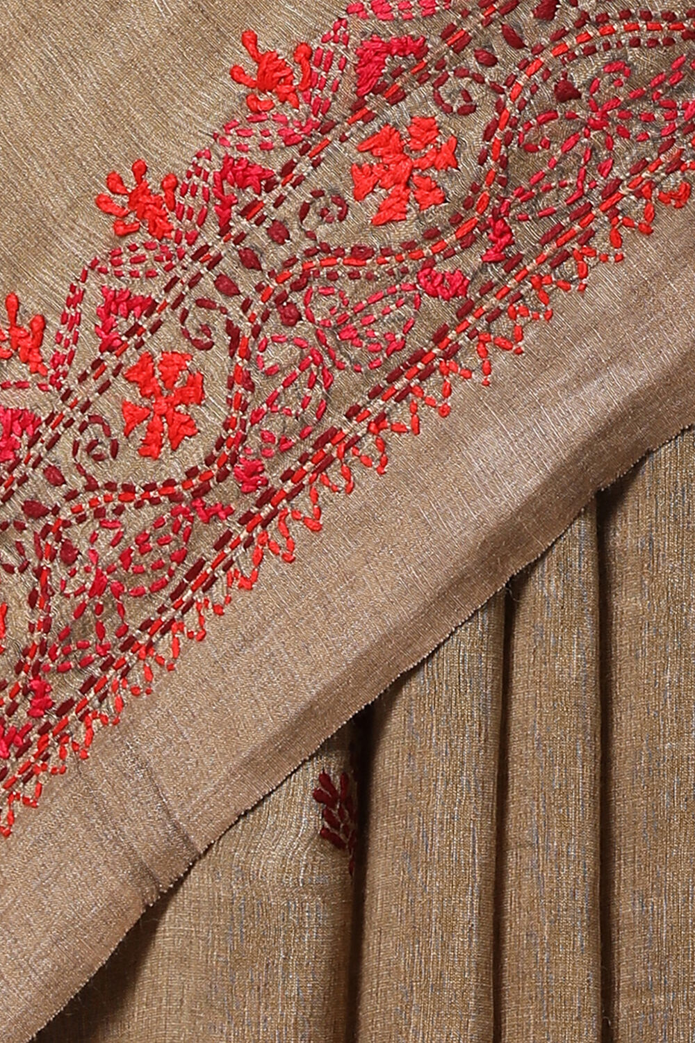 Beige Embroidered Pure Silk Linen Saree image number null