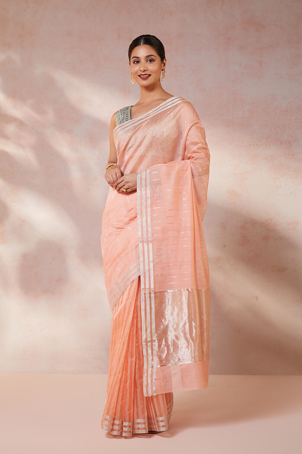 Orange Woven Pure Silk Cotton Chanderi Saree image number null