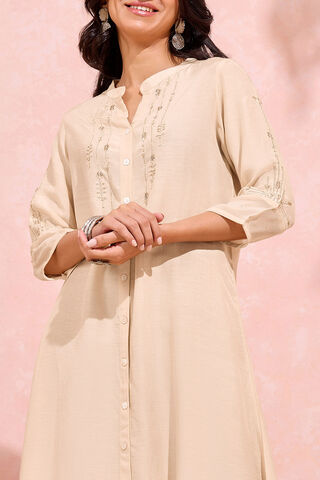 Off White Viscose Embroidered Kurta thumbnail image number null