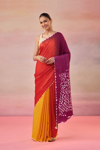 Orange Gujarat Pure Satin Tie & Dye Mukaish Saree image number