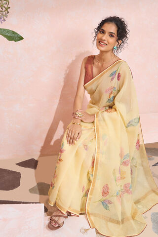 Light Yellow Printed Pure Cotton Kota Saree