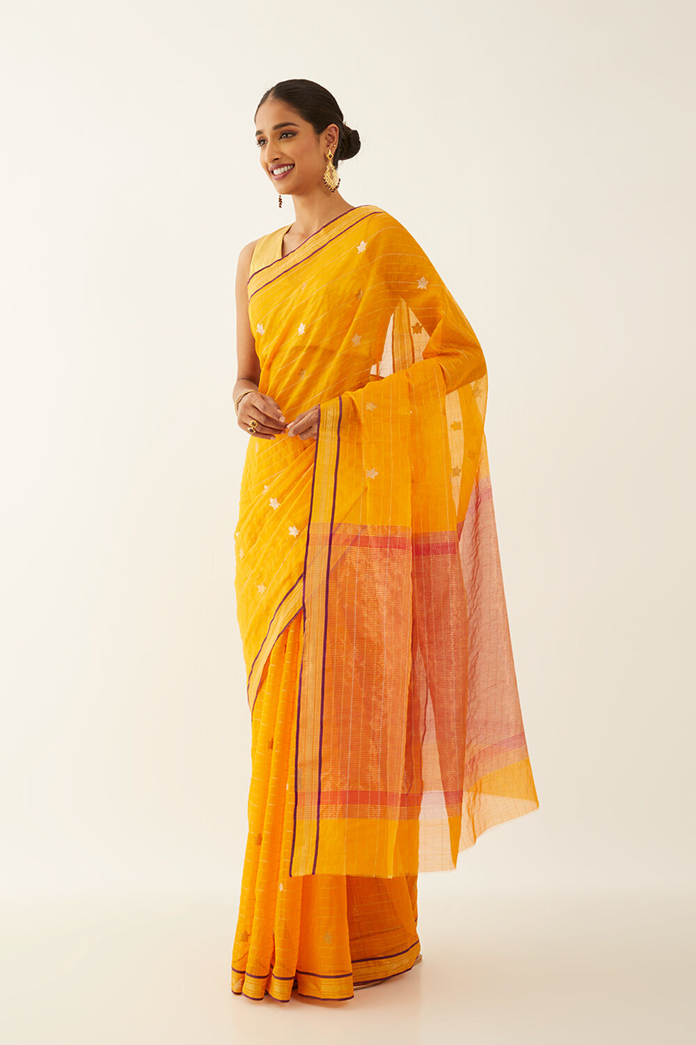 Yellow Pure Silk Cotton Chanderi Saree image number null